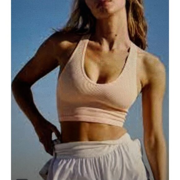 Free People Movement Peach Ribbed Racerback Crop Top S - Picture 2 of 13
